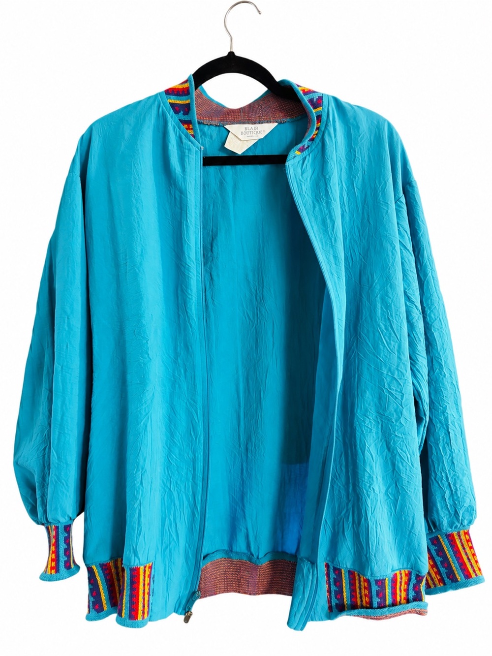 Vintage Blair Boutique Style 1775 Turquoise Geometric Windbreaker Jacket M USA
